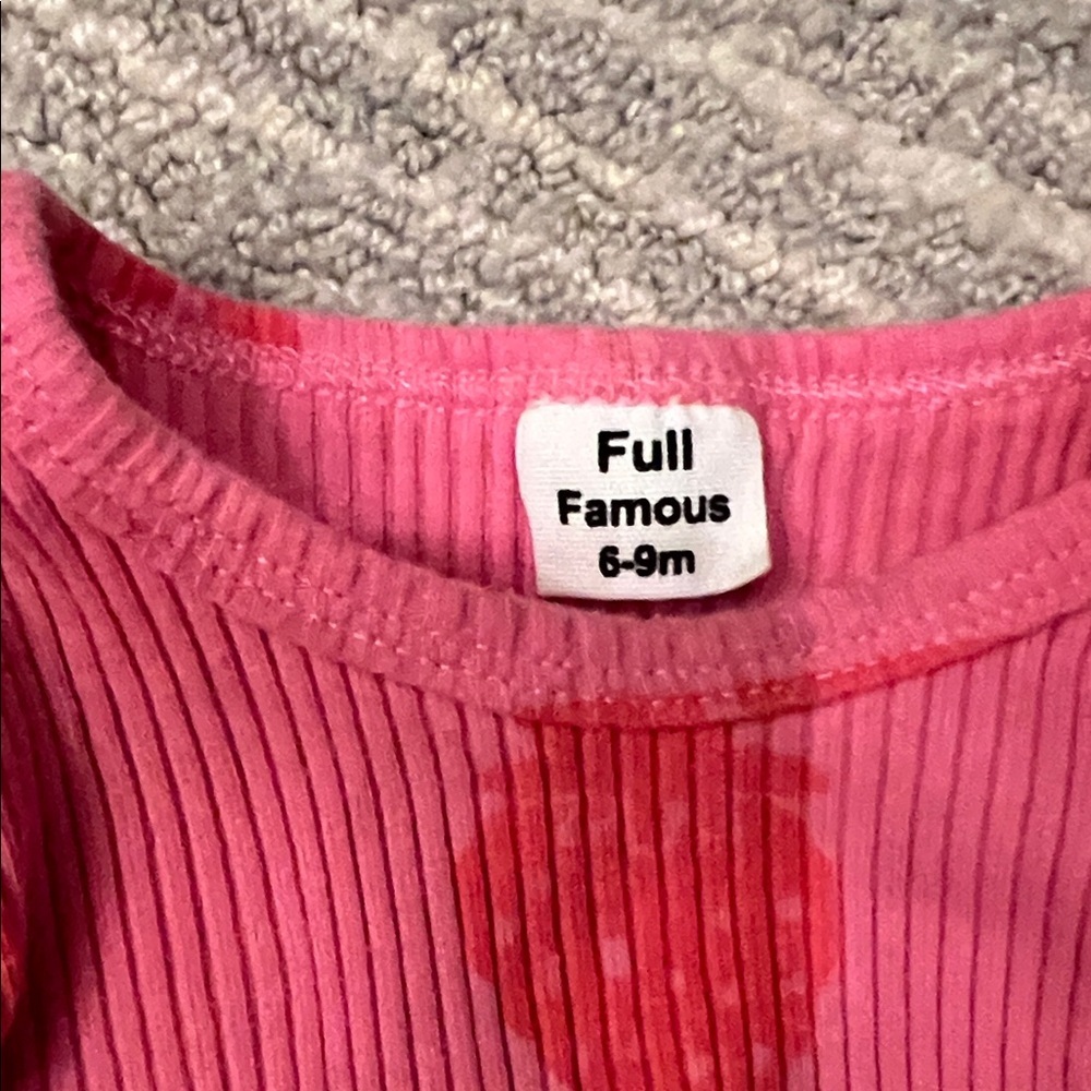 Full famous Pink Strawberry Print Ruffle Shoulder Baby Set (6-9 months) - Picture 2 of 4